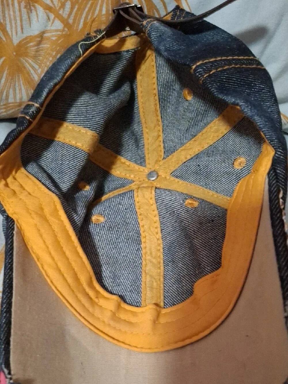 Denim Rhinestone Baseball Cap with American Flag - Blue
